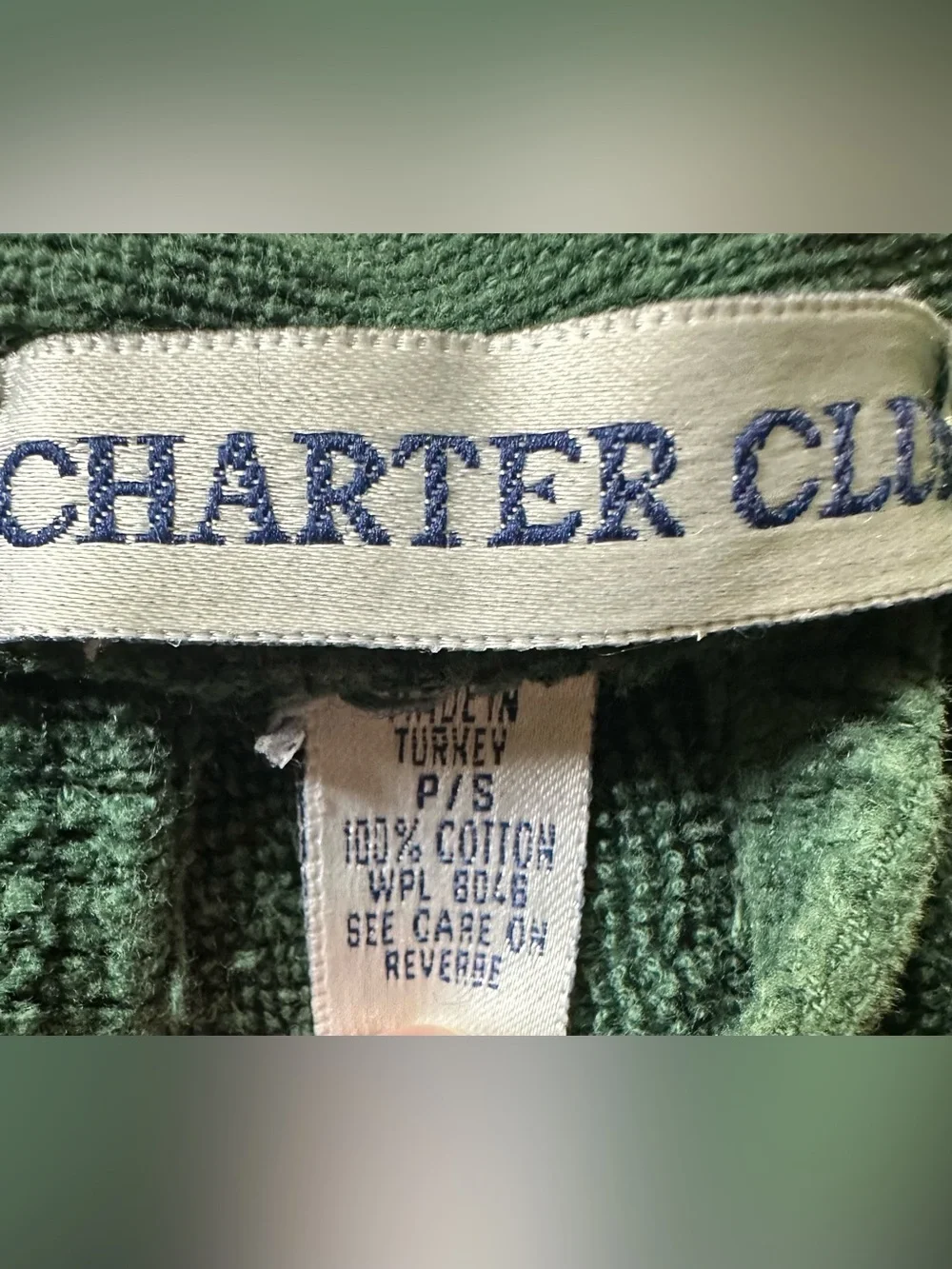 VINTAGE• Charter Club • forest green • 100% cotton • long spa bath robe • turkey